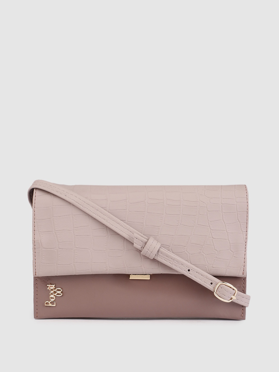 

Baggit Mauve Pink Solid Regular Structured Sling Bag with Animal Textured Detail