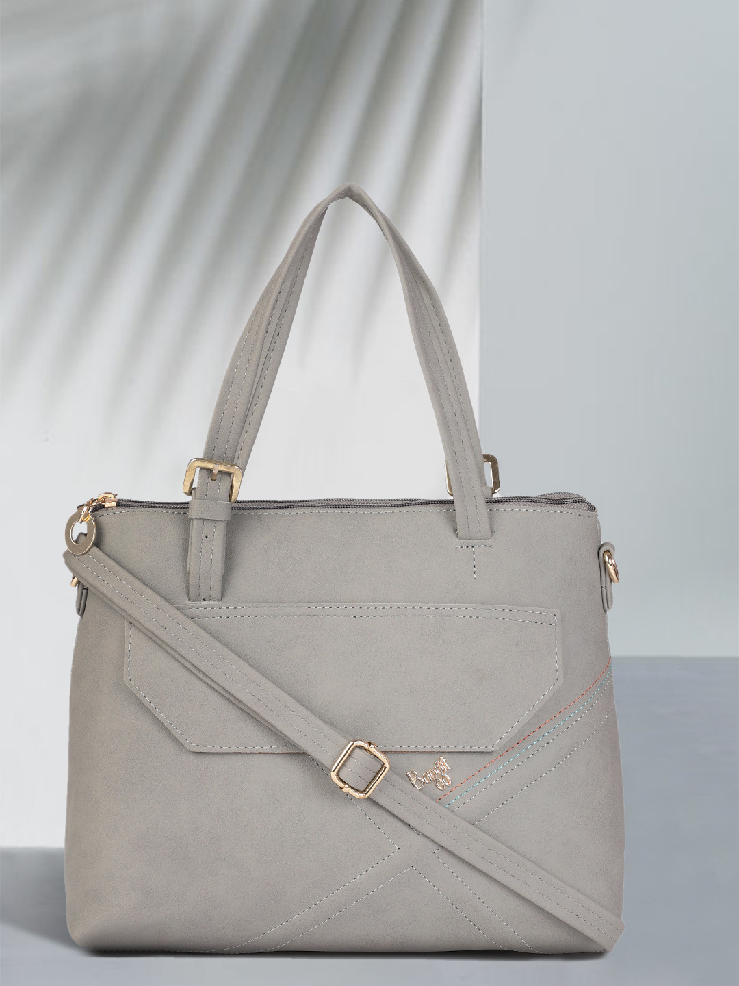 

Baggit Grey Solid Structured Handheld Bag