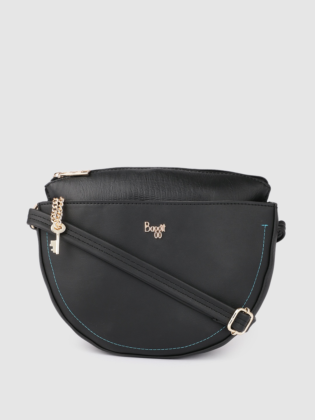 

Baggit Black Solid Regular Half Moon Sling Bag with Tasselled Detail