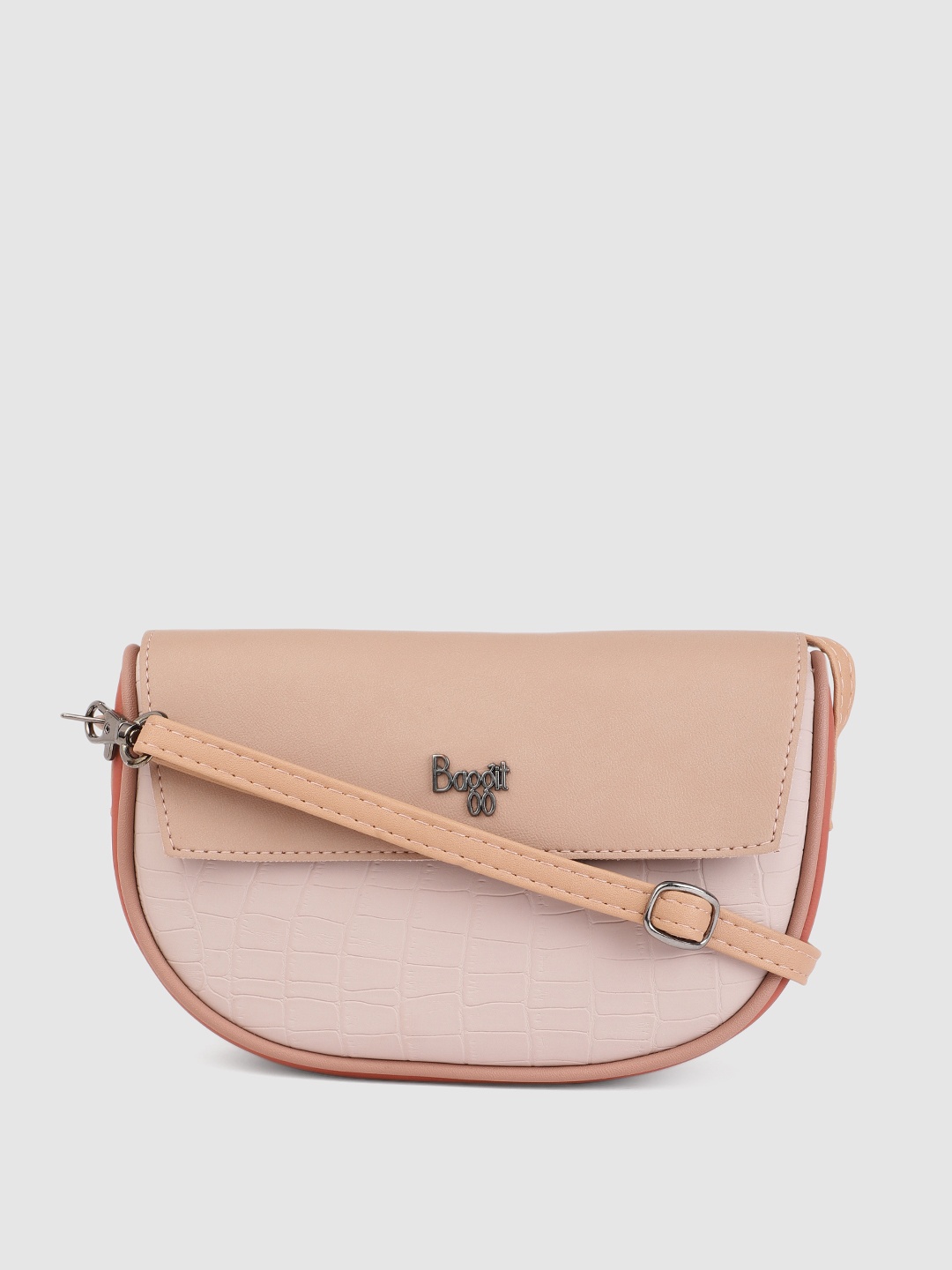 

Baggit Pink Solid Regular Half Moon Sling Bag with Animal Textured Detail