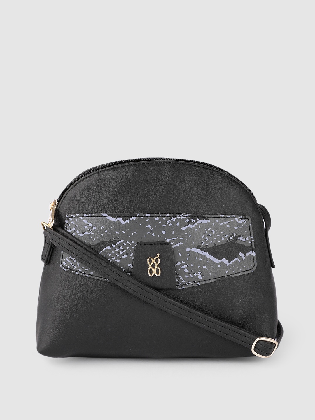 

Baggit Black Solid Regular Structured Sling Bag with Printed Applique Detail