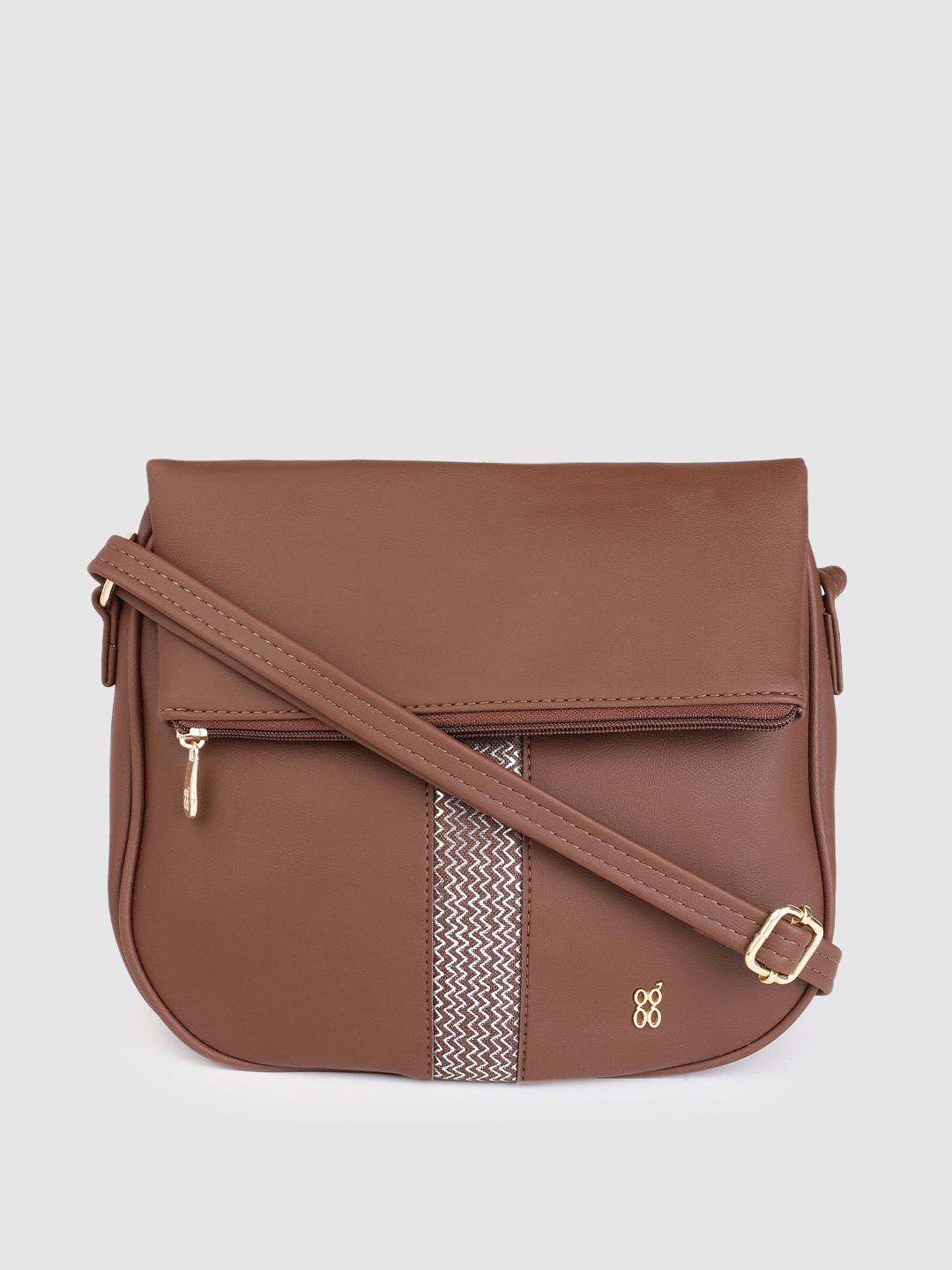 

Baggit Brown Solid Regular Structured Sling Bag with Woven & Chevron Foil Print Detail