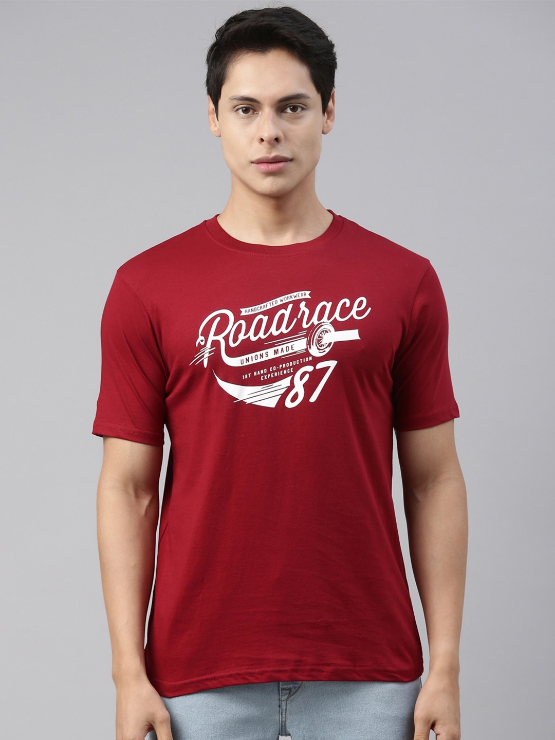 

recast Men Maroon Typography Printed Pure Cotton T-shirt