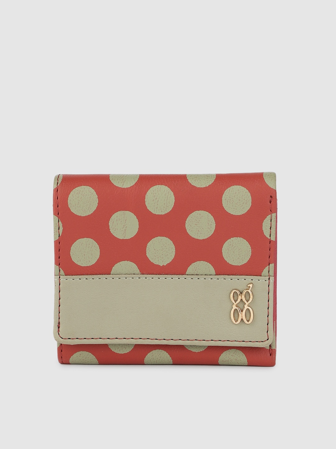 

Baggit Women Red & Olive Green Polka Dots Print Three Fold Wallet