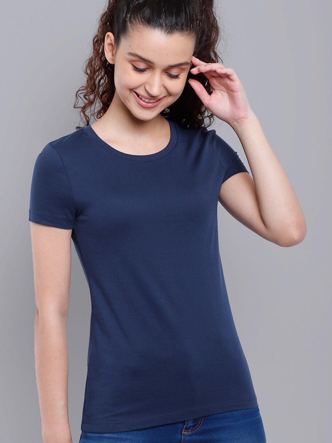 

Free Authority Women Navy Blue Slim Fit Pure Cotton T-shirt