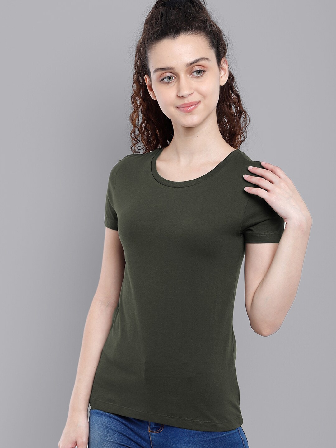 

Free Authority Women Solid Olive Tshirt