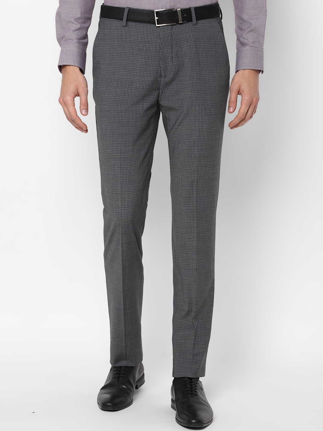 

Louis Philippe Men Grey Checked Slim Fit Trousers