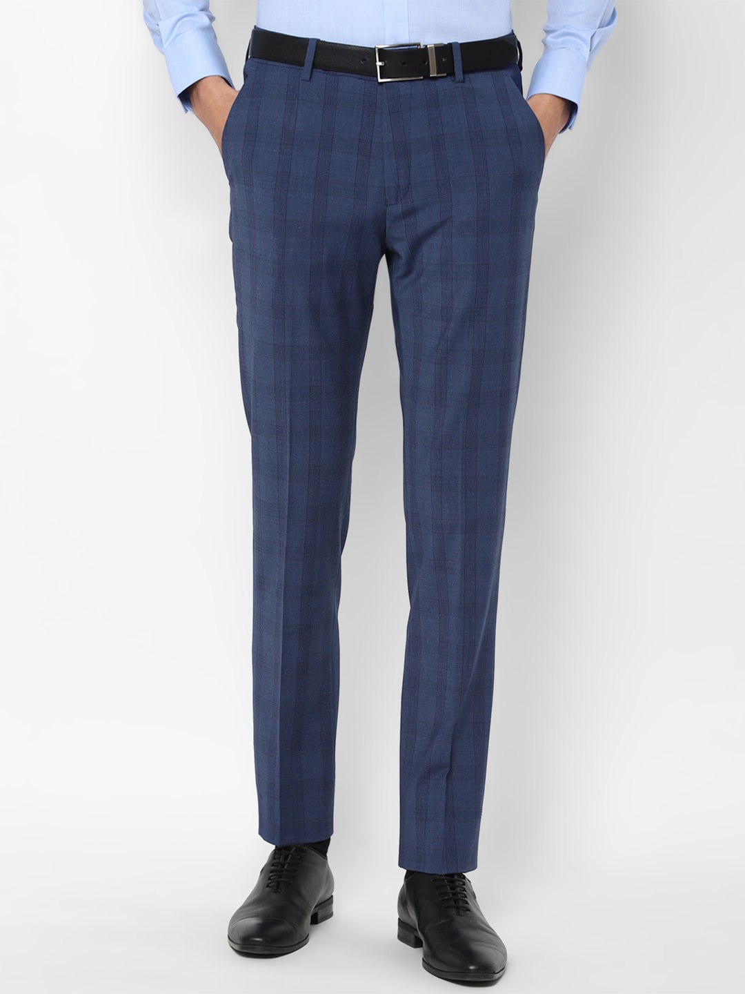 

Louis Philippe Men Navy Blue Checked Slim Fit Trousers