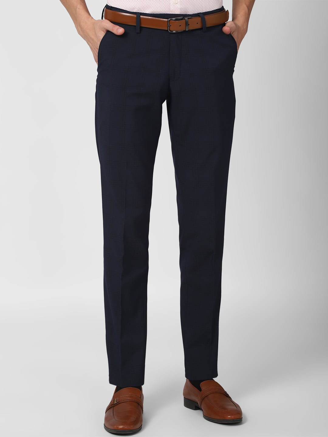 

Peter England Men Navy Blue Solid Slim Fit Formal Trousers