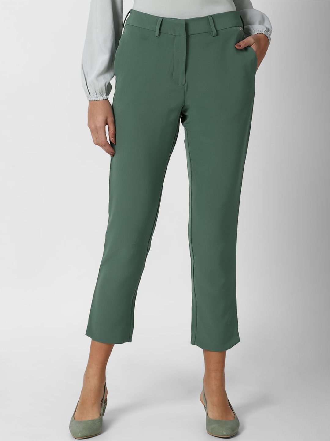 

Van Heusen Woman Green Slim Fit Cropped Trousers