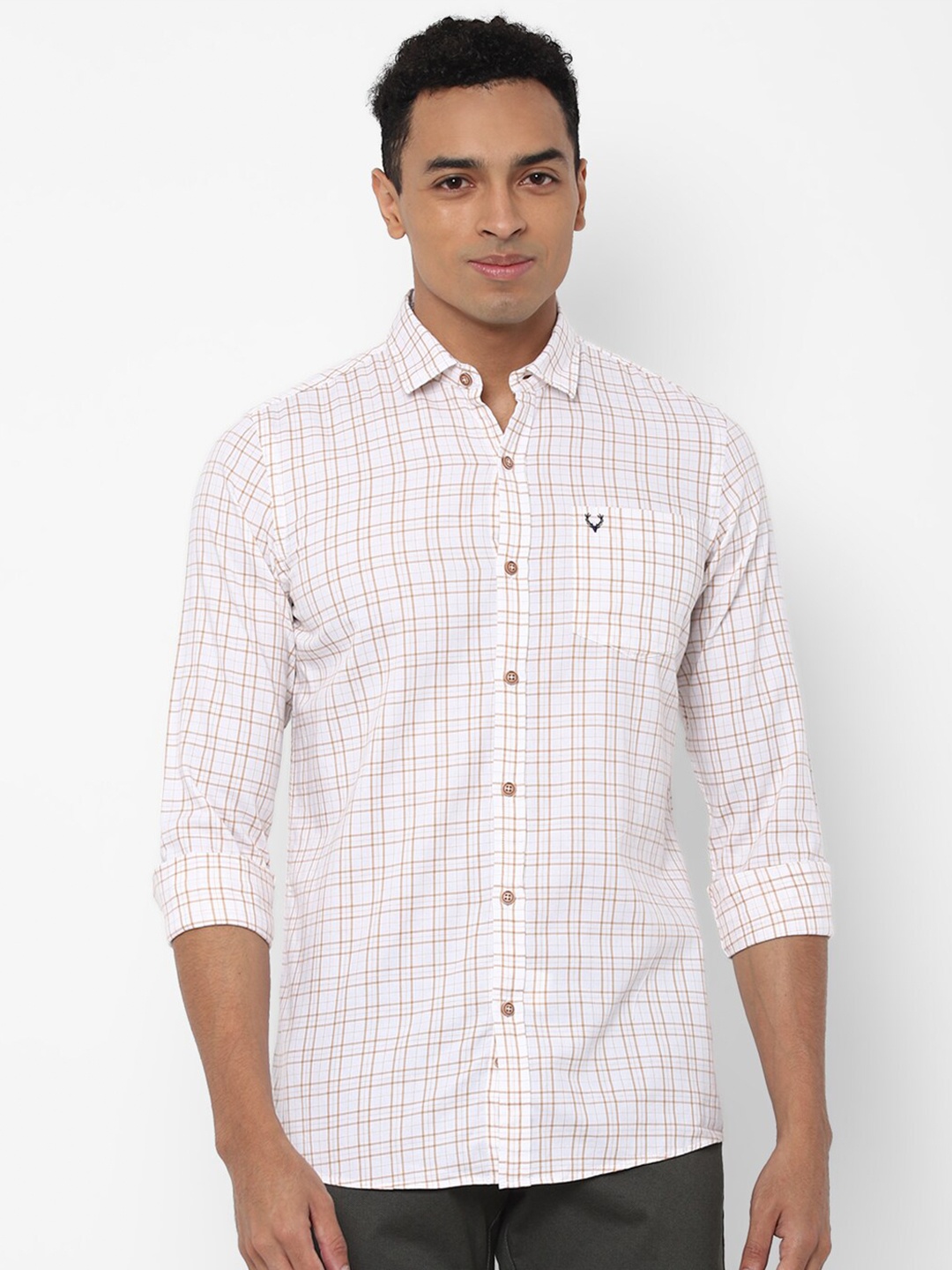 

Allen Solly Sport Men White & Brown Grid Tattersall Checked Pure Cotton Casual Shirt