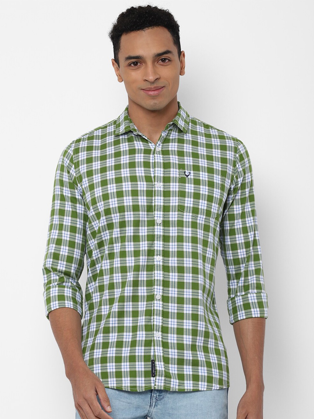 

Allen Solly Sport Men Green & White Checked Pure Cotton Casual Shirt
