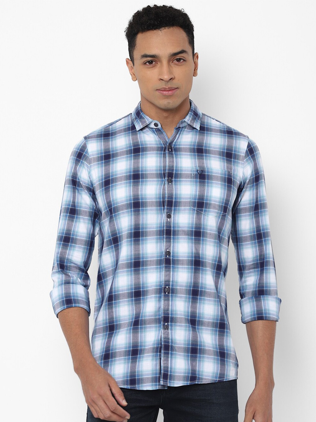 

Allen Solly Sport Men Blue & White Tartan Checks Checked Regular Fit Cotton Casual Shirt