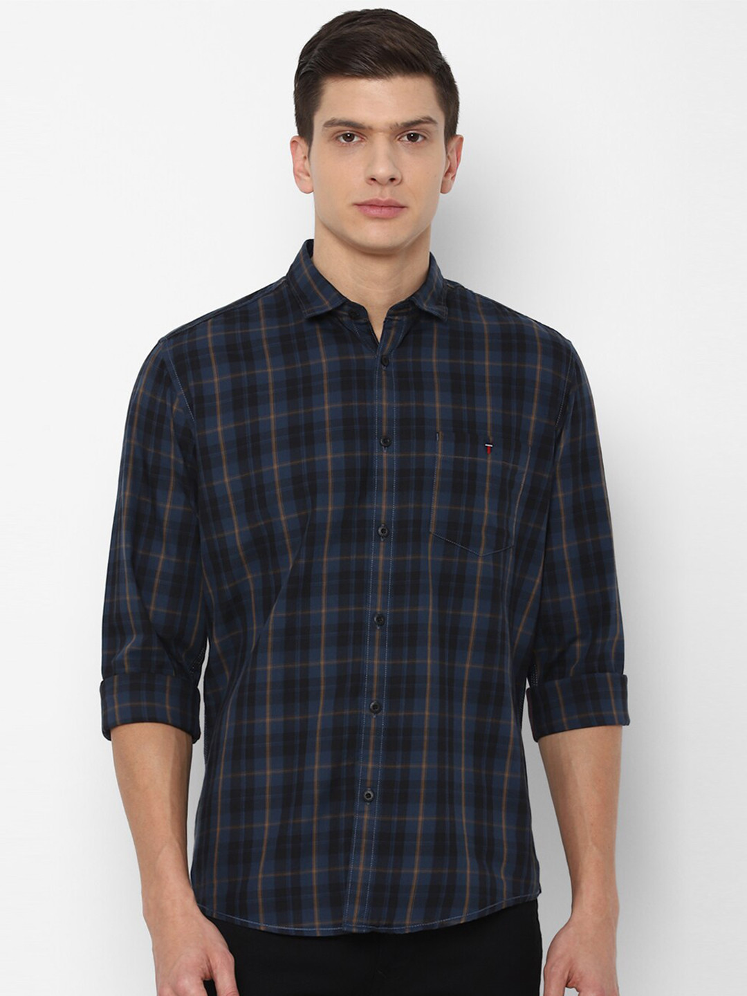 

Louis Philippe Jeans Men Navy Blue Slim Fit Tartan Checked Cotton Casual Shirt