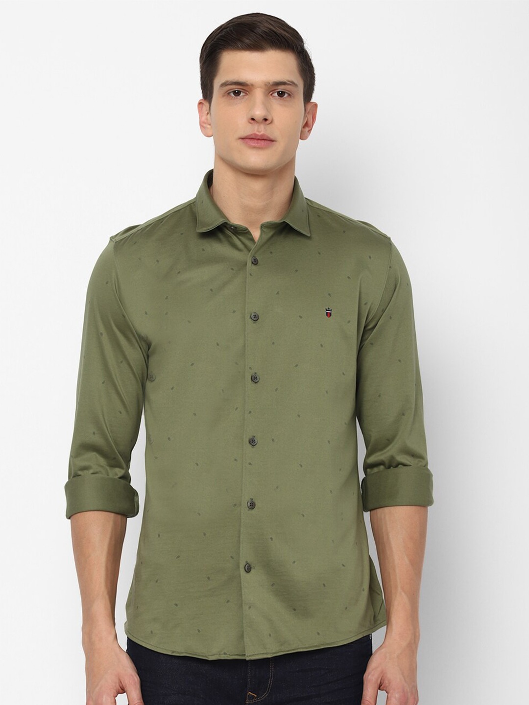 

Louis Philippe Sport Men Olive Green Slim Fit Printed Pure Cotton Casual Shirt