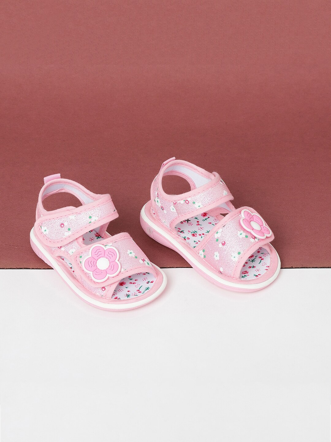 

max Girls Pink Printed Canvas Open Toe Flats