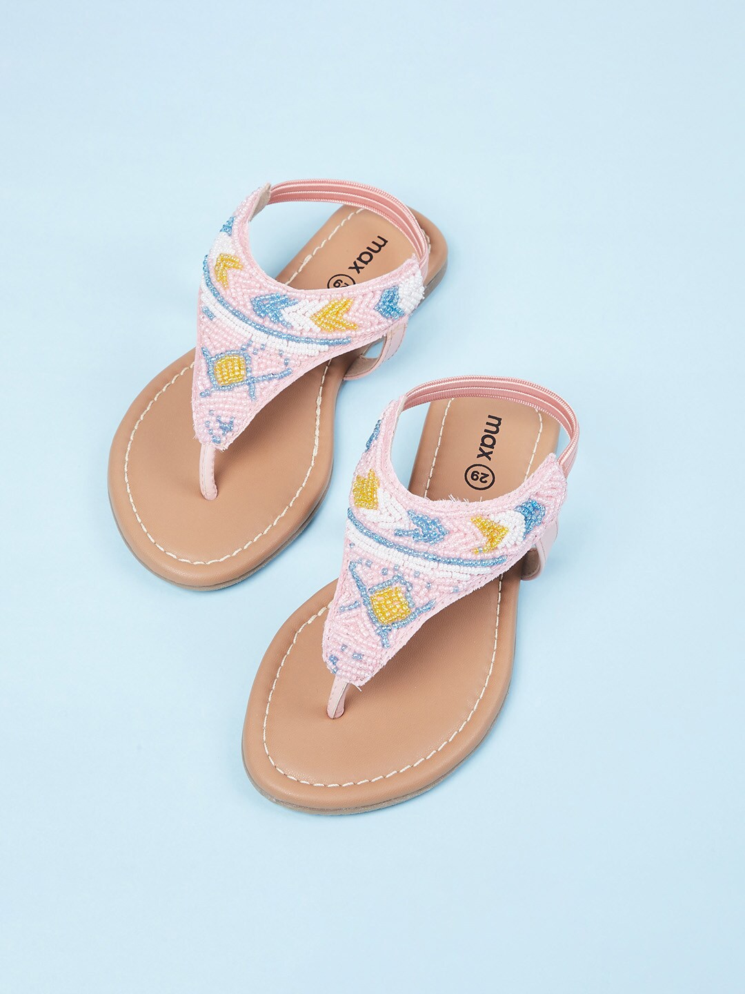 

max Girls Pink & Blue Embellished Ethnic T-Strap Flats