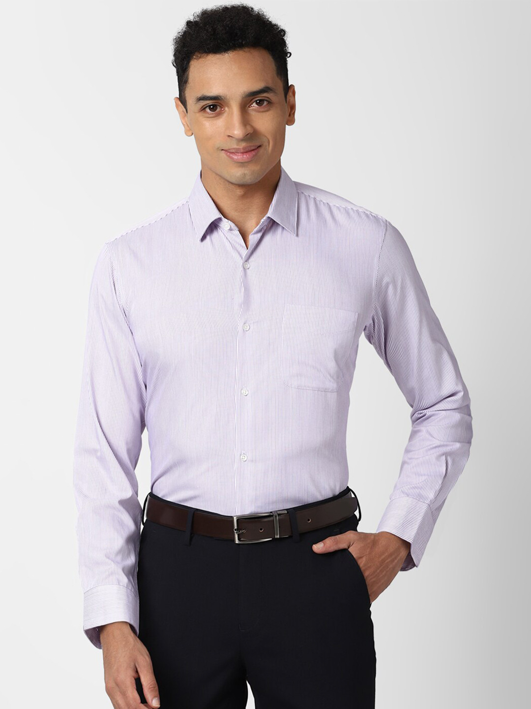 

Peter England Men Purple Regular Fit Pinstripes Striped Cotton Formal Shirt