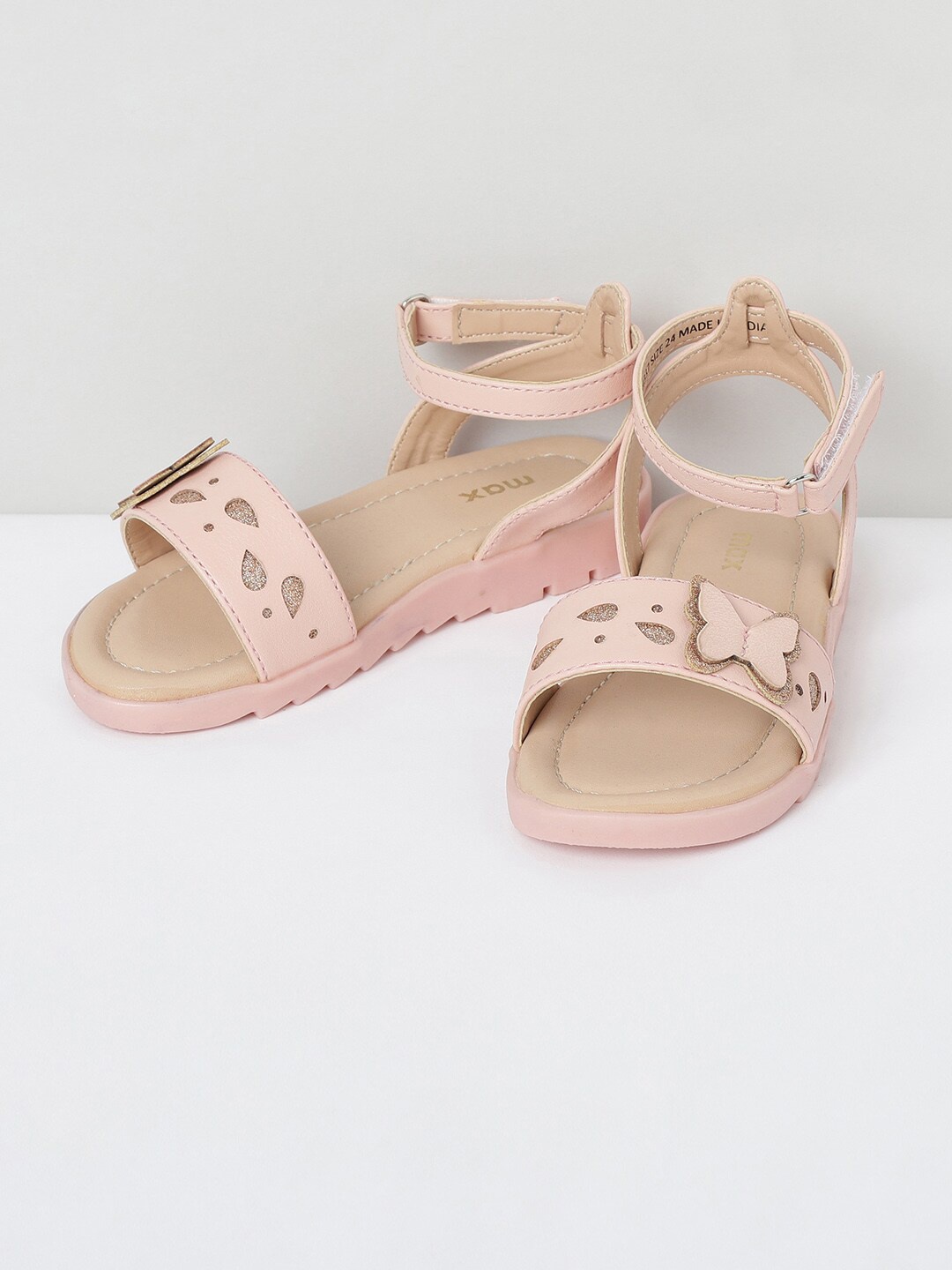 

max Girls Pink Embellished Open Toe Flats