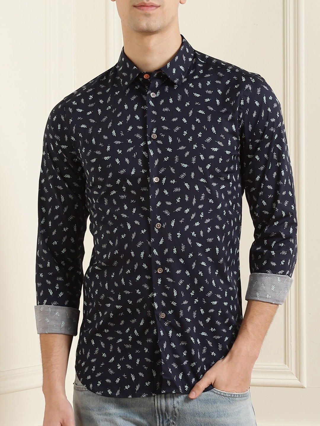 

PS By Paul Smith Men Navy Blue Printed Casual Cotton Shirt