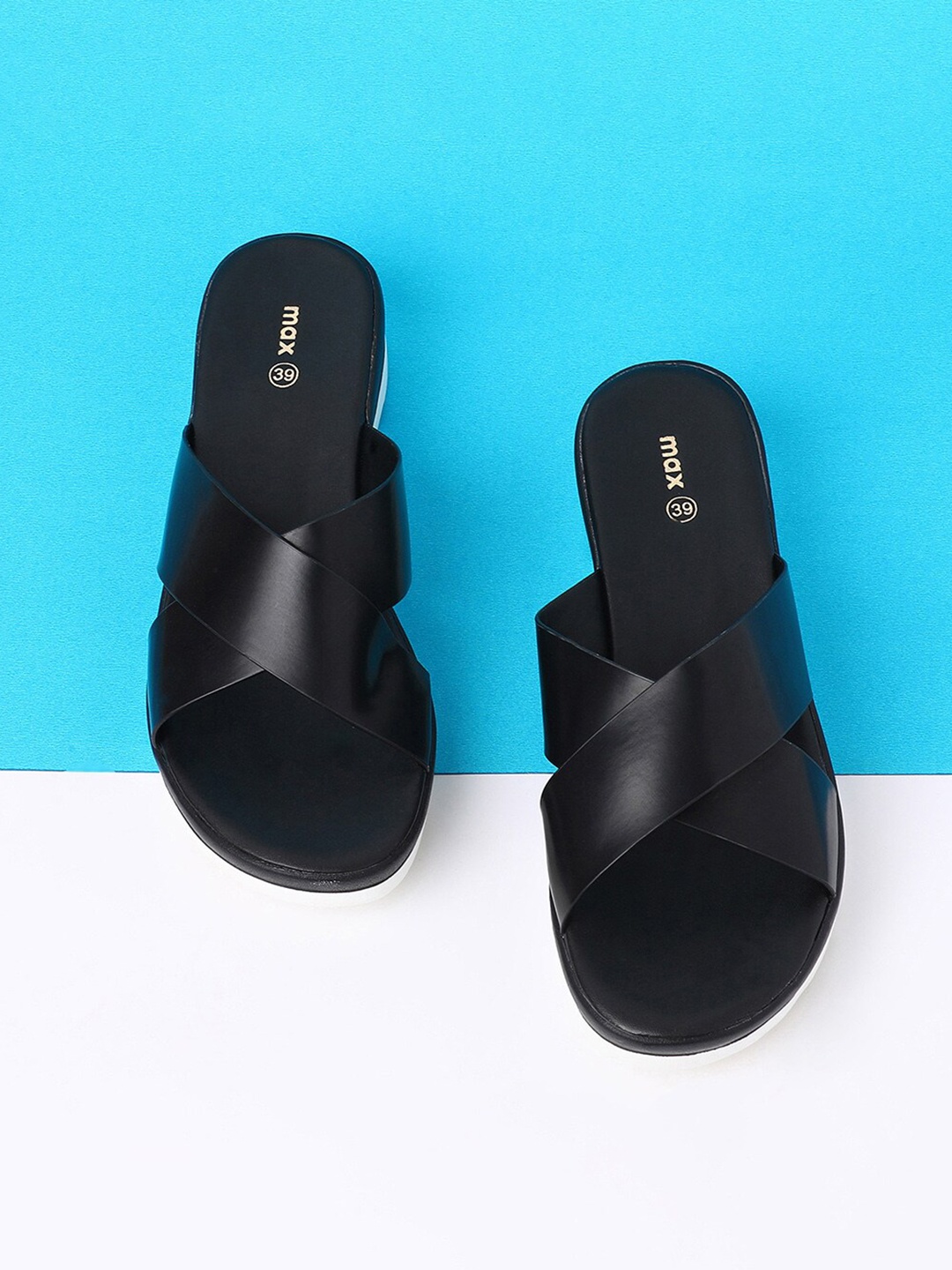 

max Women Black Solid Open Toe Flats