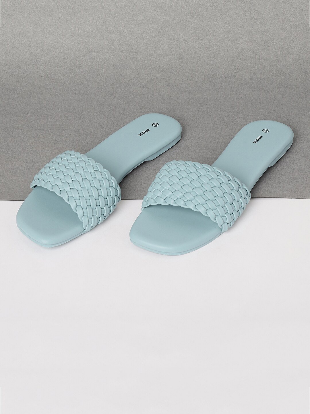 

max Women Blue Textured Open Toe Flats