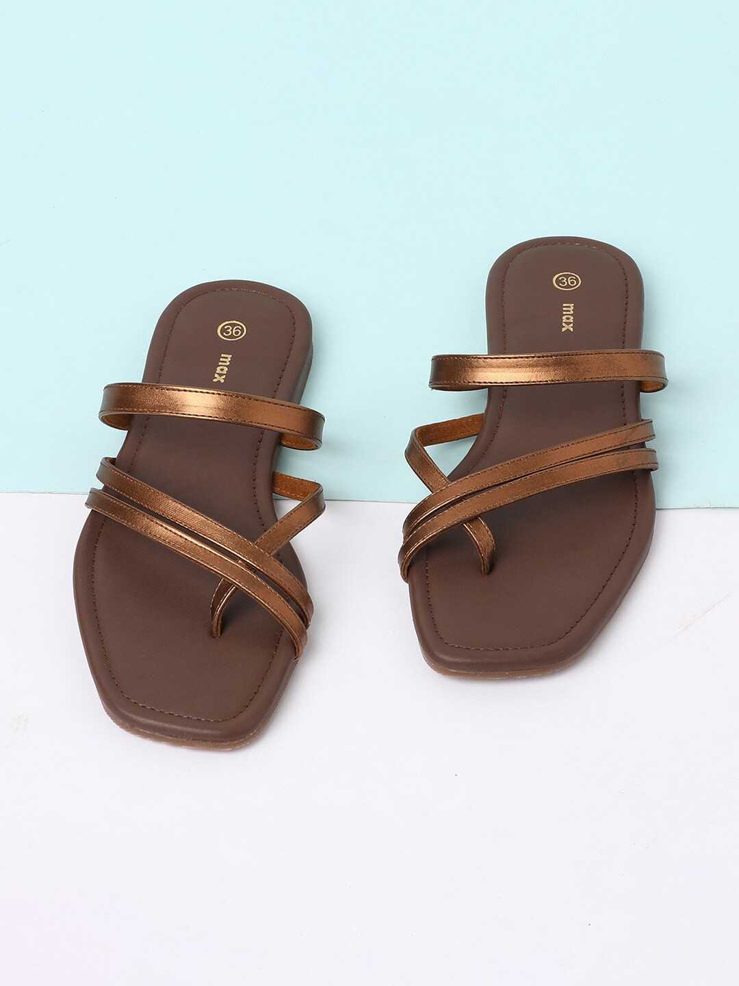 

max Women Brown Open Toe Flats