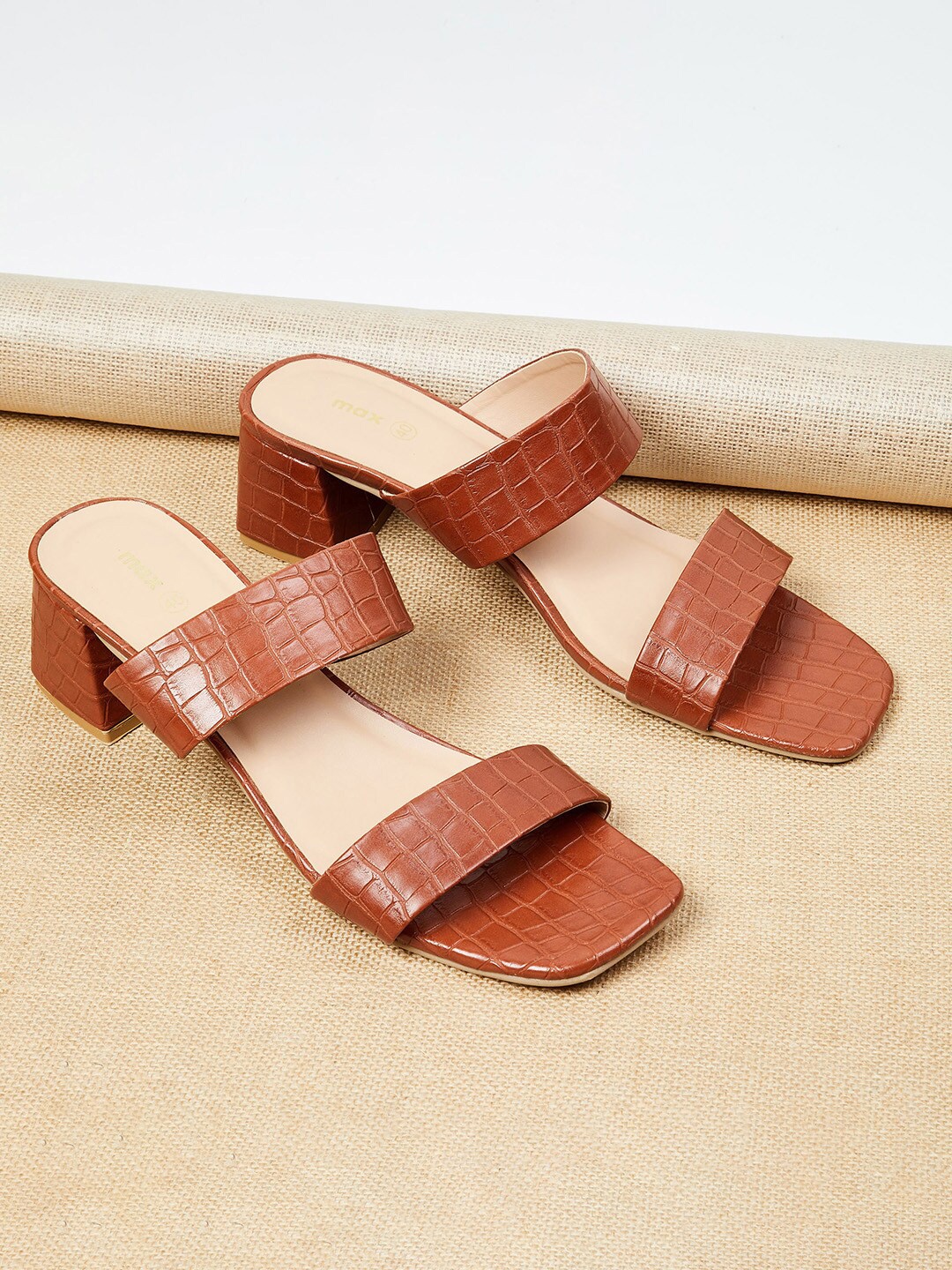 

max Tan Textured PU Platform Sandals