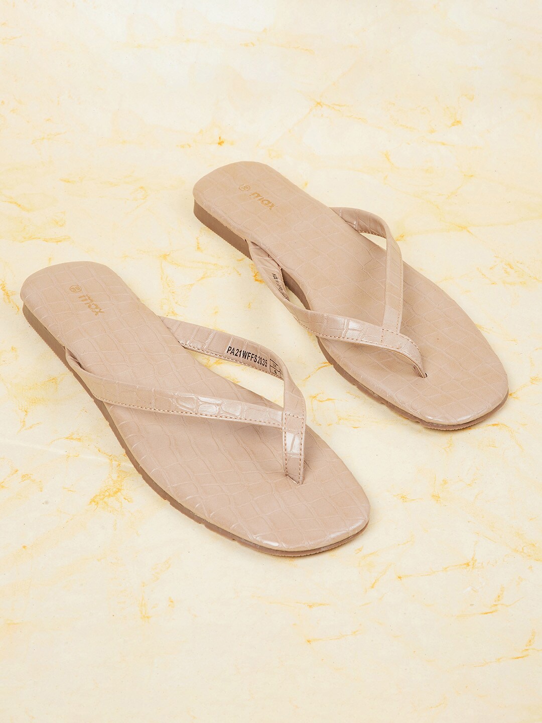 

max Women Beige Textured Open Toe Flats