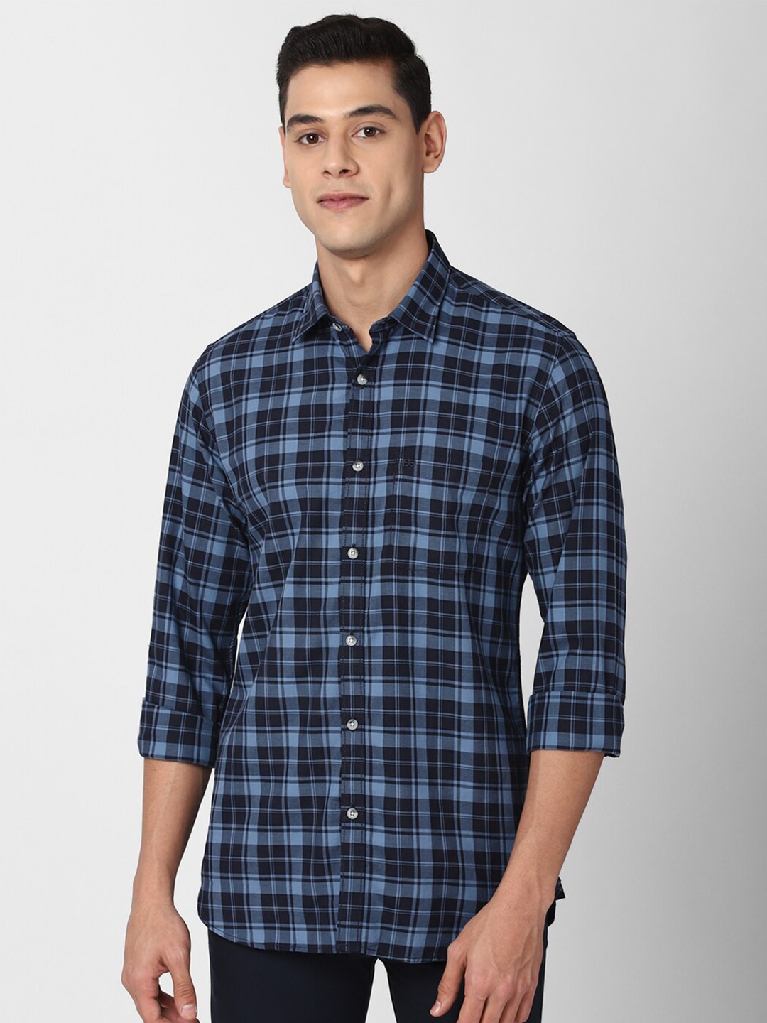 

Peter England Casuals Men Blue Slim Fit Tartan Checked Cotton Casual Shirt