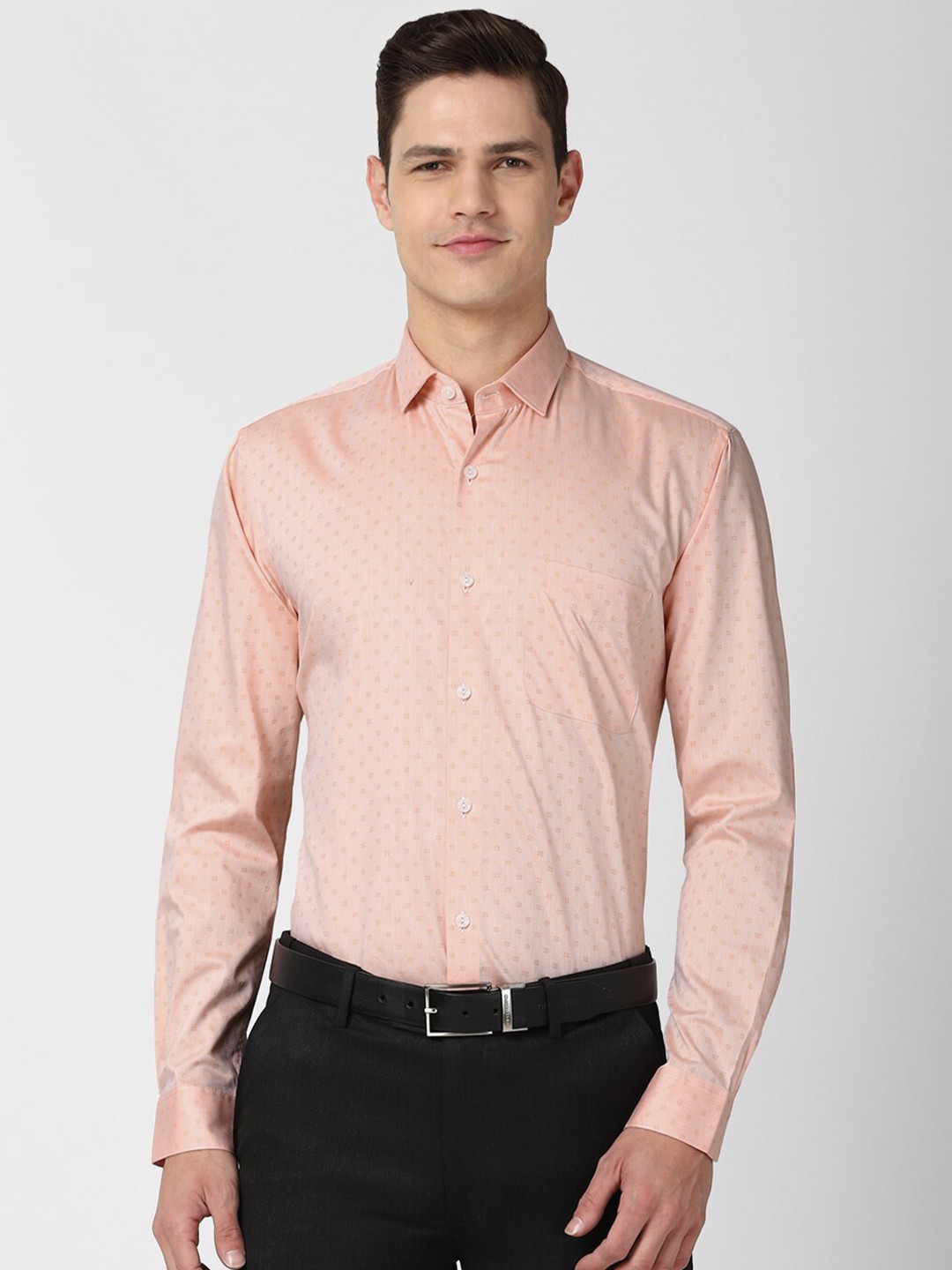 

Peter England Elite Men Pink Printed Pure Cotton Formal Shirt