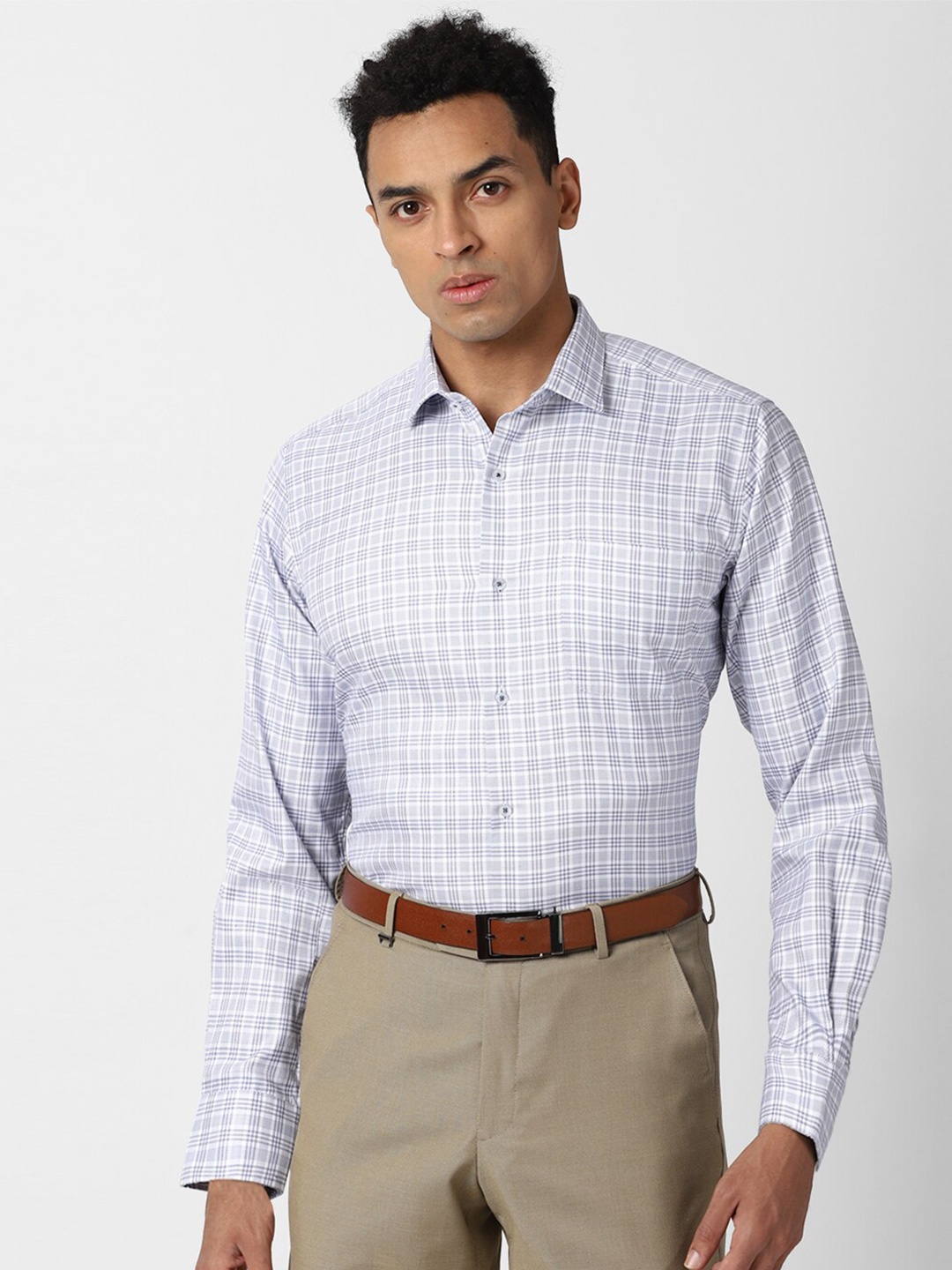 

Van Heusen Men Blue Checked Cotton Formal Shirt