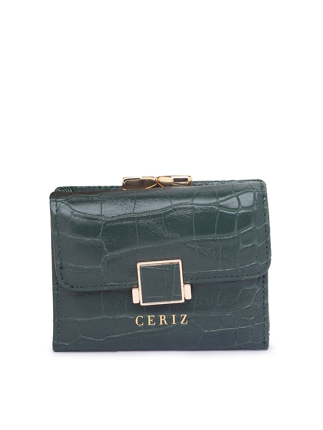 

CERIZ Women Green Animal Textured Quilted Envelope Wallet