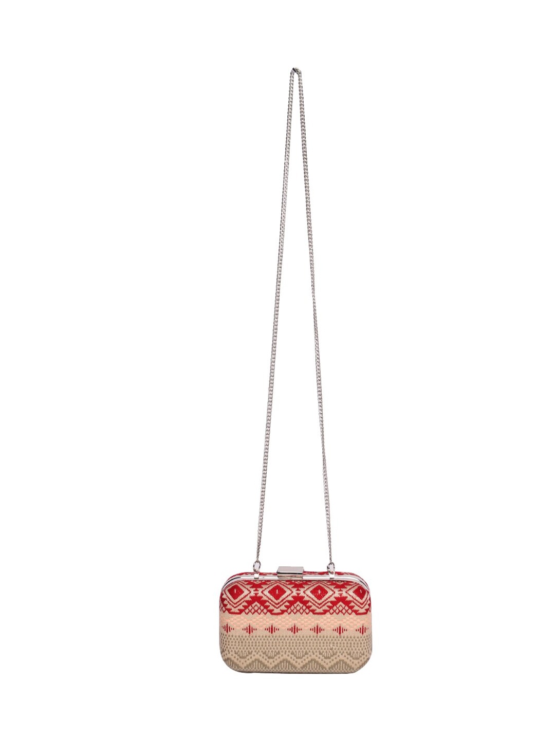 

ASTRID Women Beige & Red Woven Designed Box Clutch