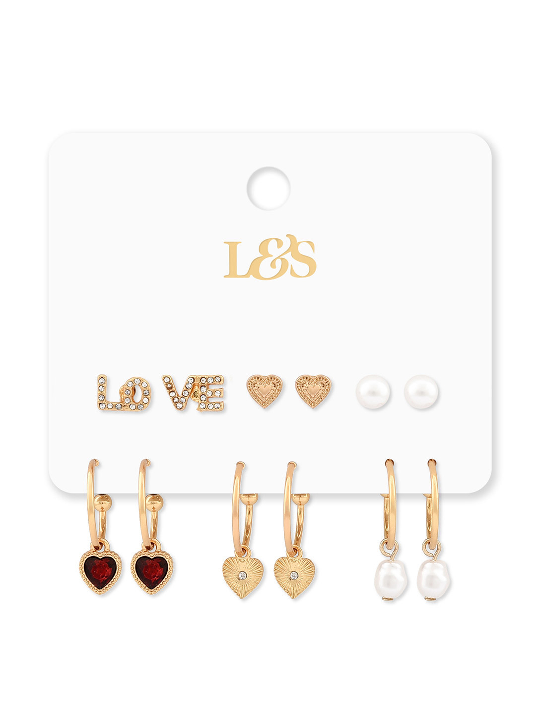 

Lilly & sparkle Multicoloured Gold-Plated Contemporary 3 Stud & 3 Drop Earrings, Multi