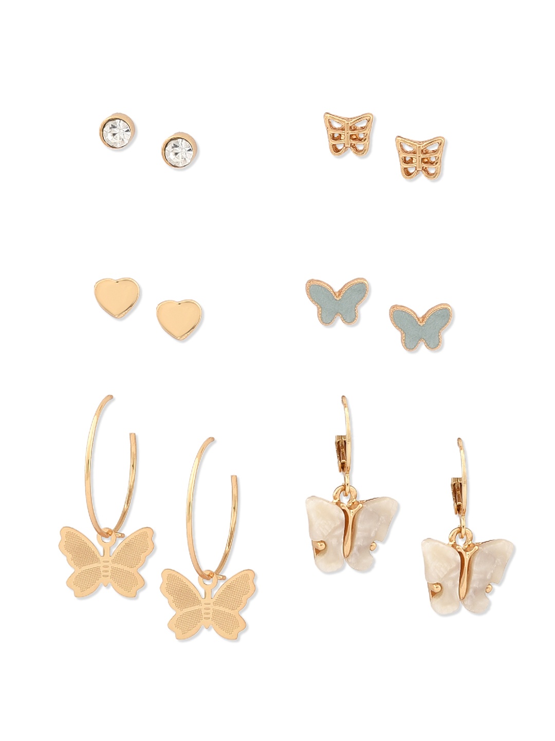 

Lilly & sparkle Set of 6 Gold-Toned Contemporary Studs and Hoops Earrings