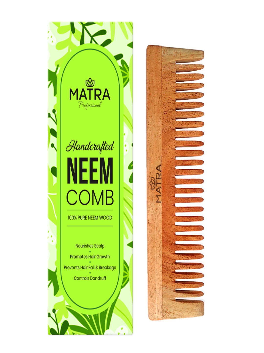 

MATRA Professional Neem Wooden Comb for Healthy Hair with Wide Tooth - Brown