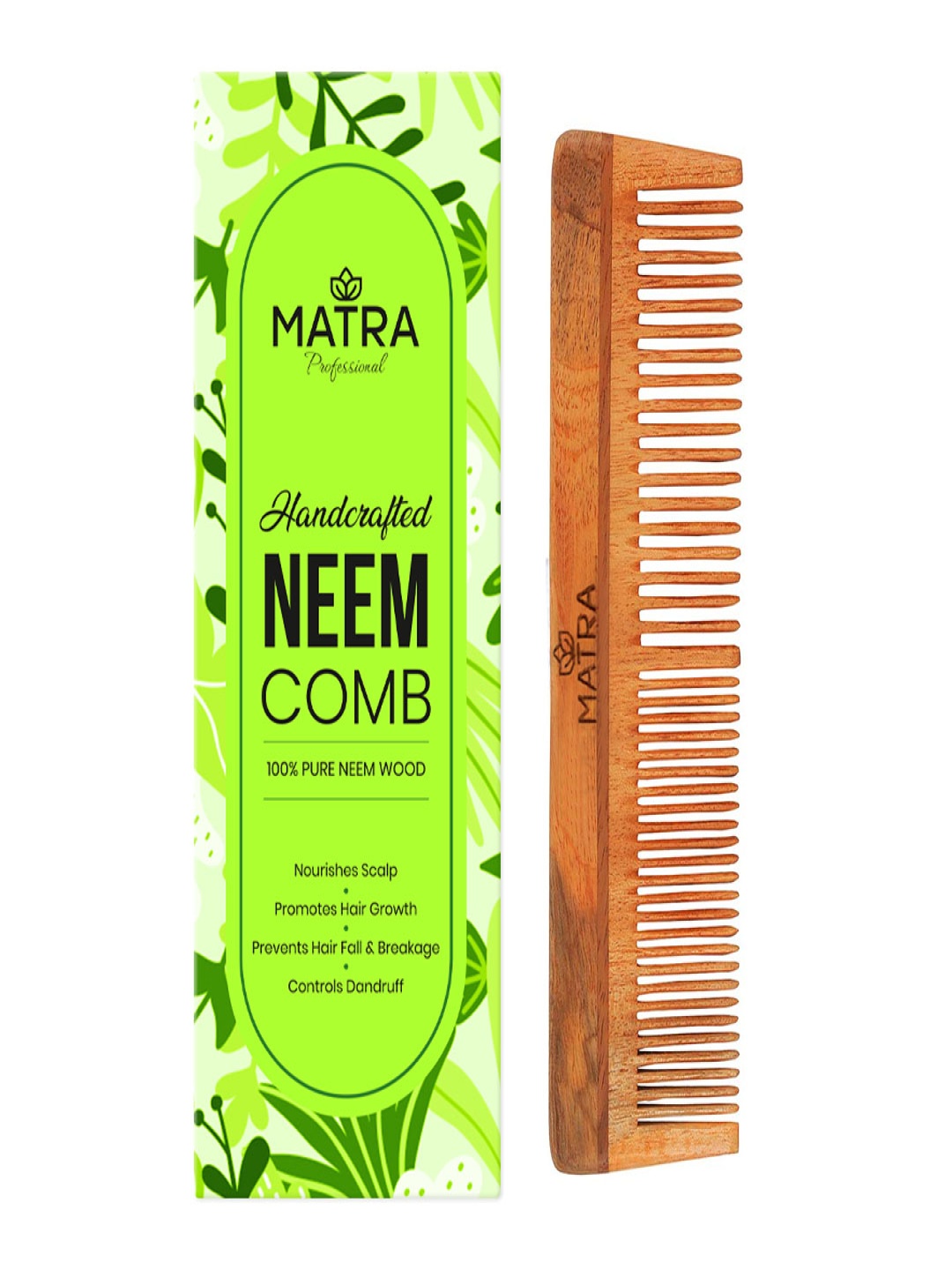 

MATRA Professional Pure Neem Wood Comb with Fine and Wide Tooth, Brown