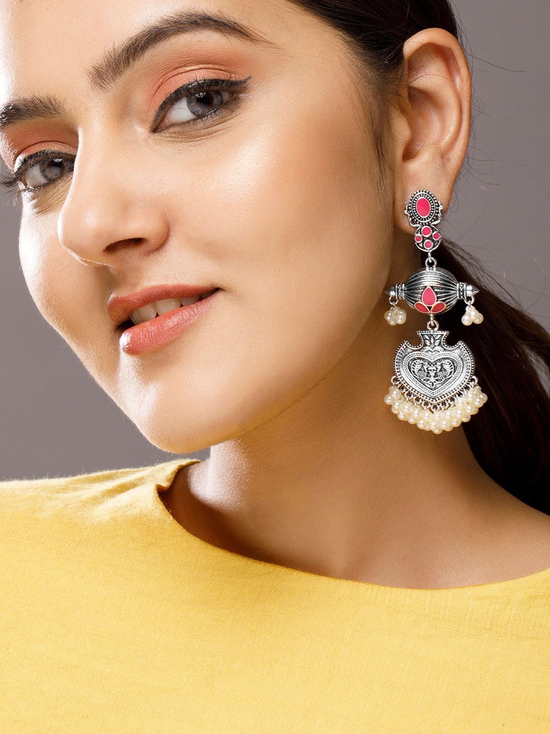 

Rubans Silver-Plated & Red Contemporary Drop Earrings