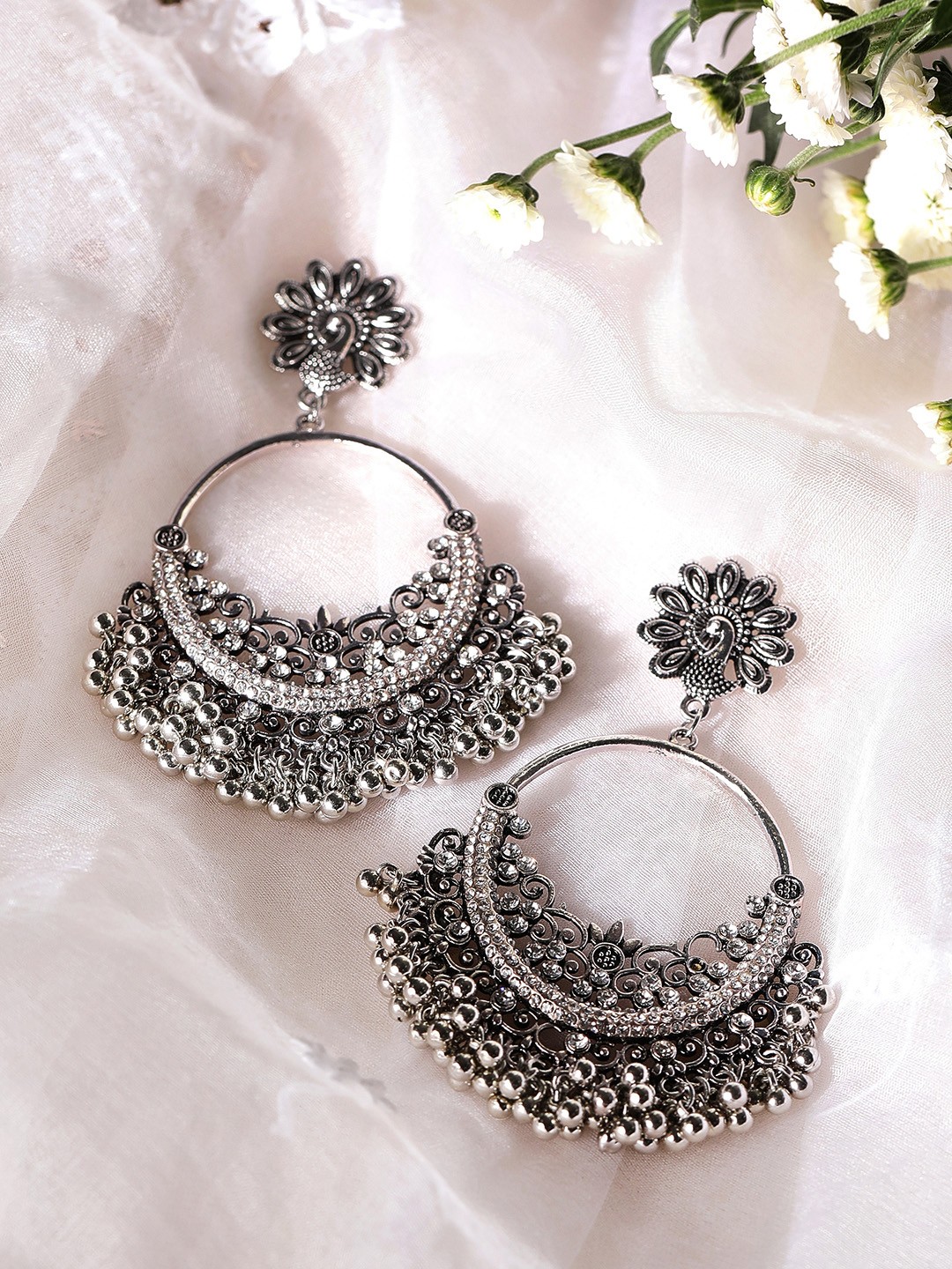 

Rubans Women Silver-Toned Geometric Chandbalis Earrings