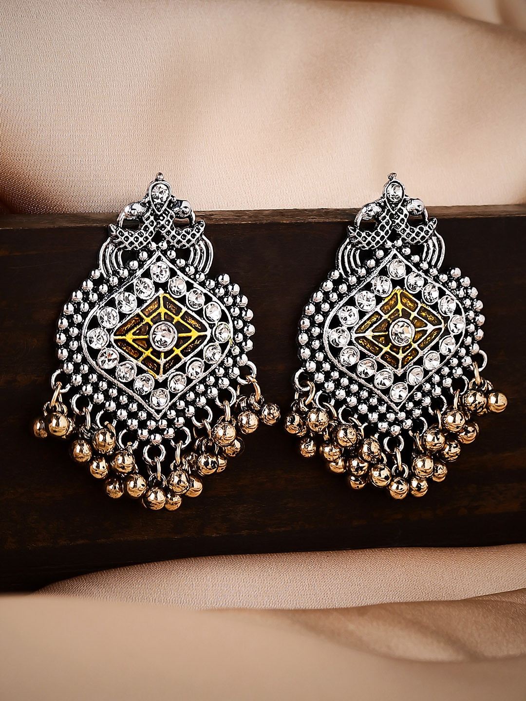 

Rubans Silver-Toned Geometric Drop Earrings