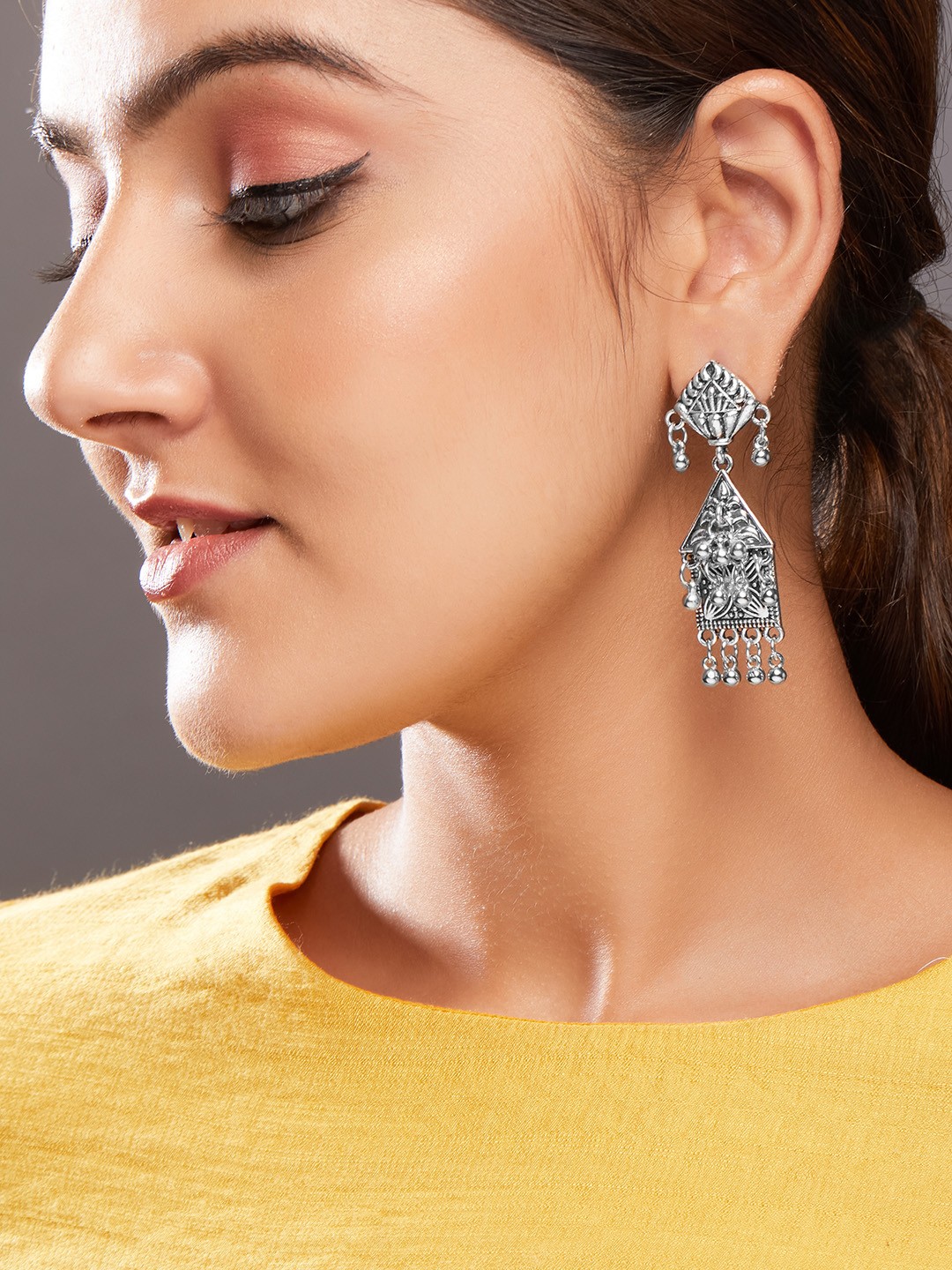 

Rubans Silver-Toned Geometric Drop Earrings