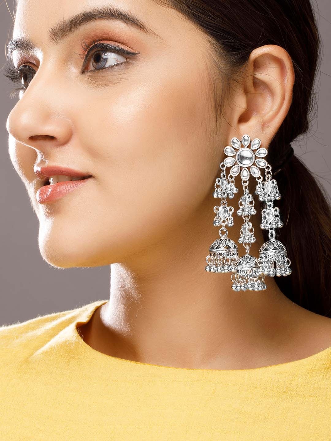 

Rubans Silver-Plated Contemporary Jhumkas Earrings