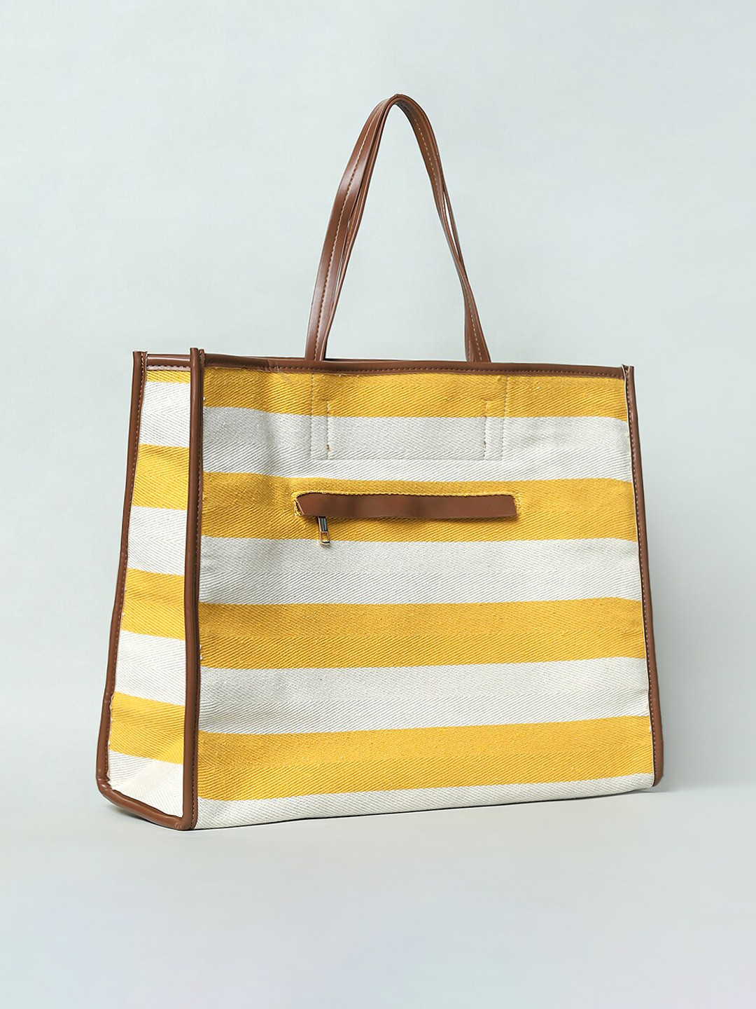 

ONLY Yellow & Off-White Striped Shopper Tote Bag