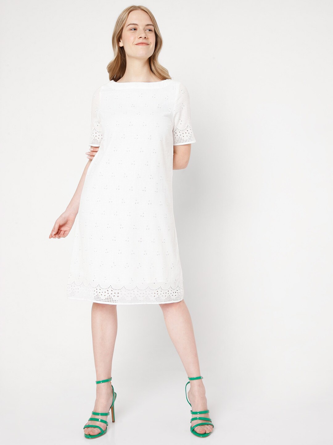 

Vero Moda White A-Line Cotton Dress