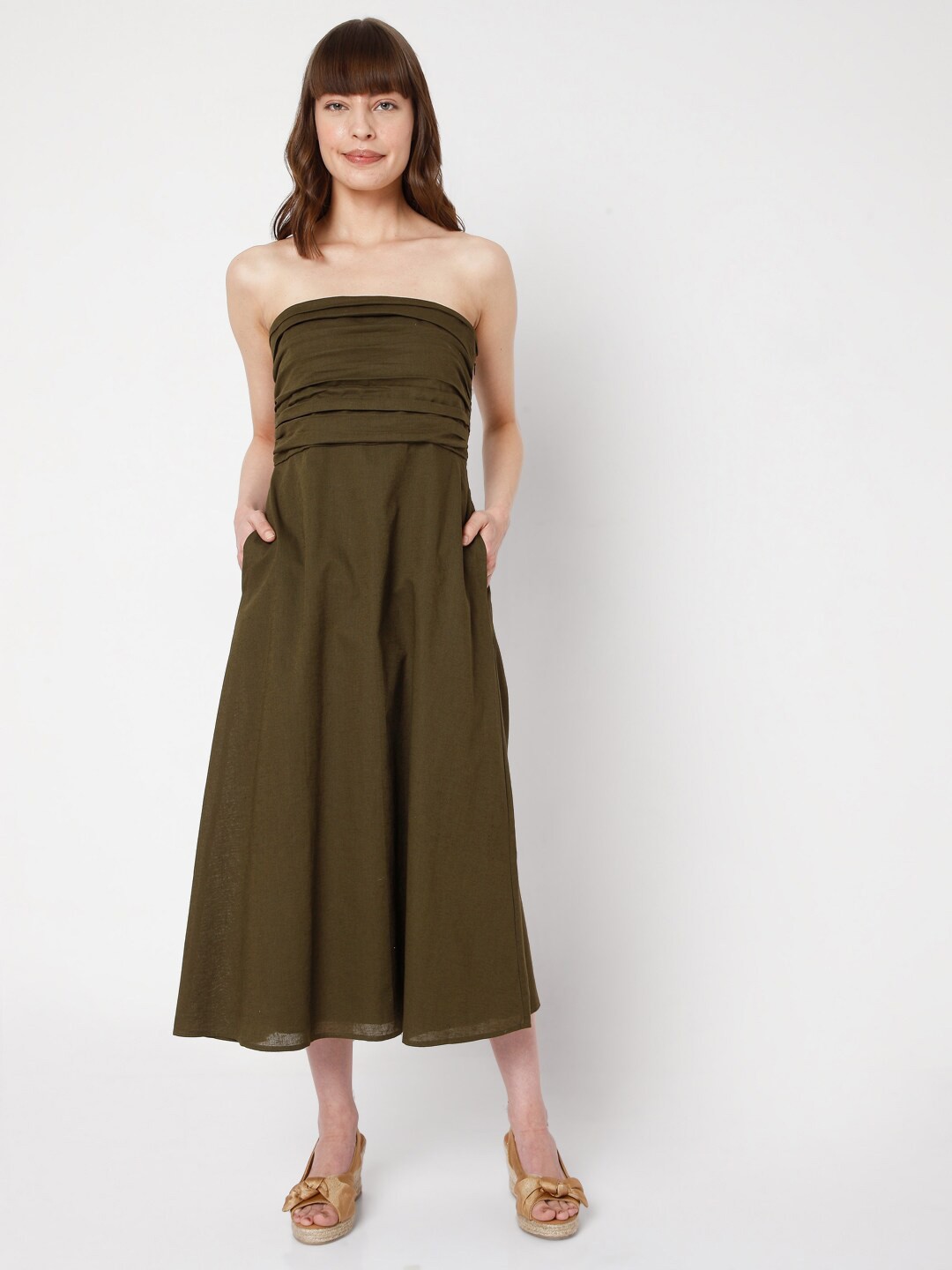 

Vero Moda Women Olive Green Solid Maxi Dress