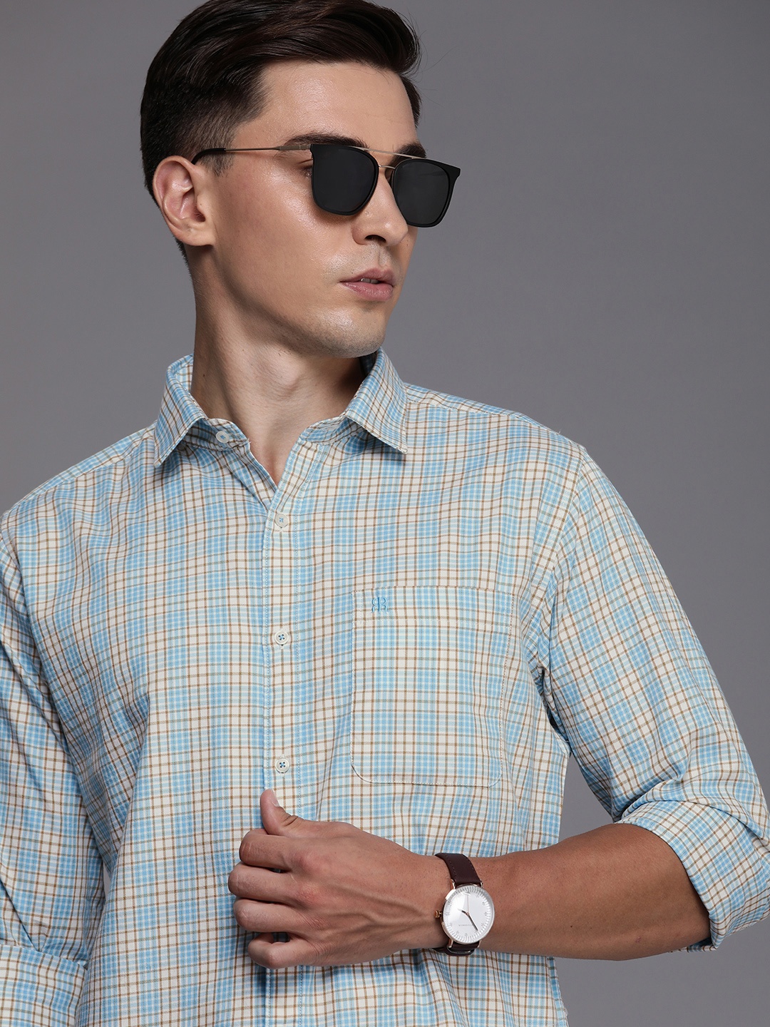 

Raymond Men Blue Tartan Checked Slim Fit Pure Cotton Casual Shirt