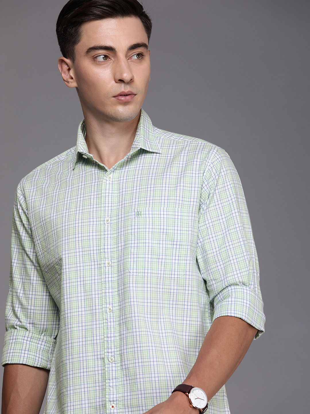 

Raymond Men Green Tartan Checked Slim Fit Pure Cotton Casual Shirt