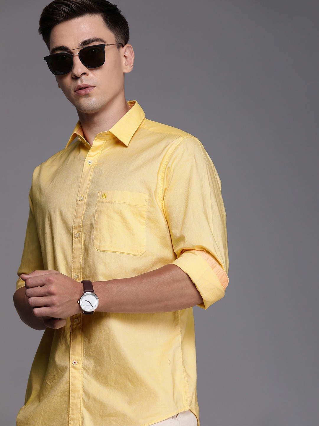 

Raymond Men Yellow & Orange Colourblocked Slim Fit Formal Shirt