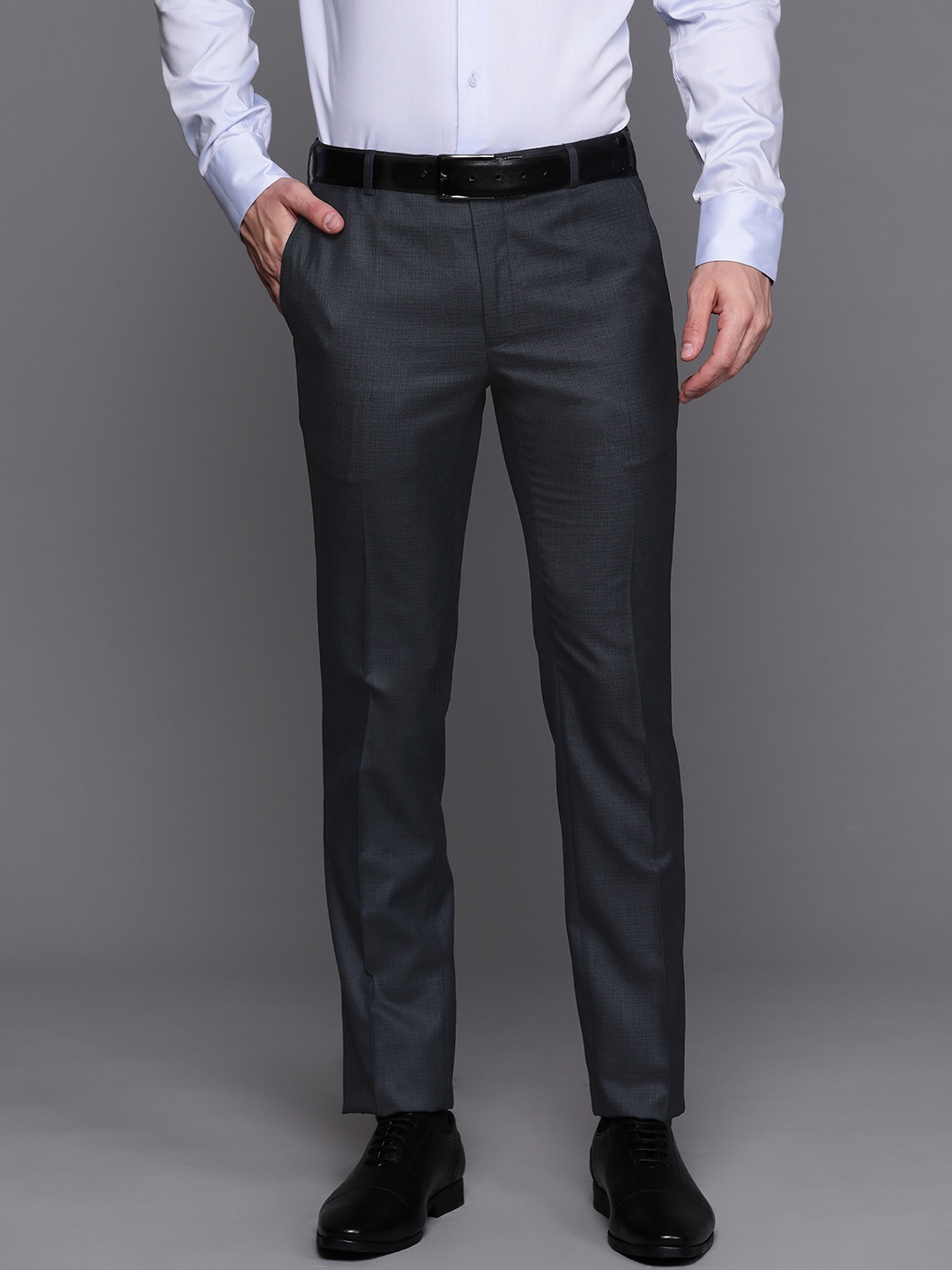 

Raymond Men Navy Blue Solid Slim Fit Formal Trousers